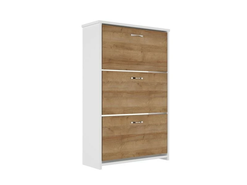 Meuble à Chaussures Design Bois Triplex - L. 72 X H. 112 Cm - Marron Chêne – Image 2