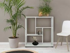 Bibliothèque 5 étagères à Effet Géométrique, étagère Simple Pour Livres, Bibliothèque De Rangement De Bureau, 80x24xh83 Cm, Couleur Chêne Blanchi