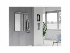 Reggy - Patère Mural + Grand Mirroir - 6 Corchets Doubles - étagère - Meuble D'éntrée - 85x82x15cm - Gris