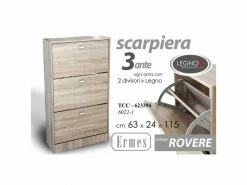 Meuble à Chaussures Mince En Chêne Avec Trois Abattants Avec Deux Diviseurs 63 X 24 X 115 H