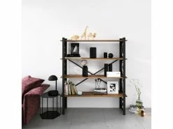 Homemania Bibliothèque Love - étagère - Du Mur, Du Bureau, Du Salon - Noir En Métal, Bois, 120 X 35 X 150 Cm