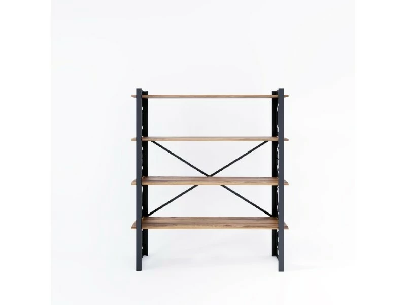 Homemania Bibliothèque Love - étagère - Du Mur, Du Bureau, Du Salon - Noir En Métal, Bois, 120 X 35 X 150 Cm – Image 3