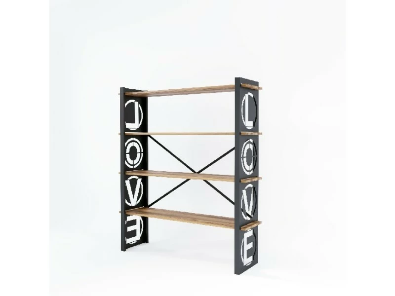 Homemania Bibliothèque Love - étagère - Du Mur, Du Bureau, Du Salon - Noir En Métal, Bois, 120 X 35 X 150 Cm – Image 4