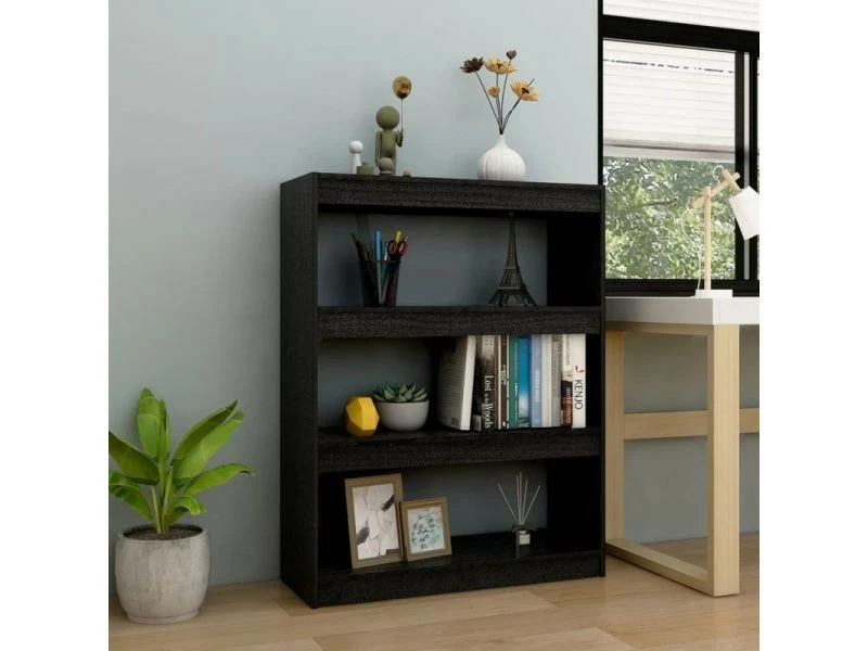 Vidaxl Bibliothèque/séparateur De Pièce Noir 100x30x103 Cm Pin Massif