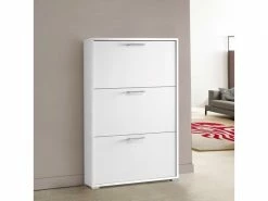 TERRANEO Meuble à Chaussures D'entrée 3 Portes 9 Paires De Chaussures Blanches Design Moderne 6003