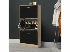 ID_MARKET Meuble à Chaussures Imitation Hêtre 3 Portes Noires