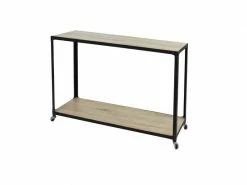 Table D'entrée - Table Console - Table Murale - Table D'entrée Avec Roulettes - Deux Niveaux - Industriel - Noir - Naturel - Métal - Mdf - 120x30x77cm