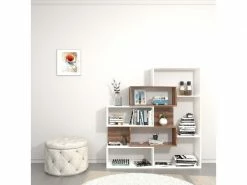 Homemania Bibliothèque Era - Du Mur, De L'étagère - Avec Des étagères - Du Salon, Du Bureau, De L'entrée - Blanc, Bois En Bois, 140 X 27 X 150 Cm