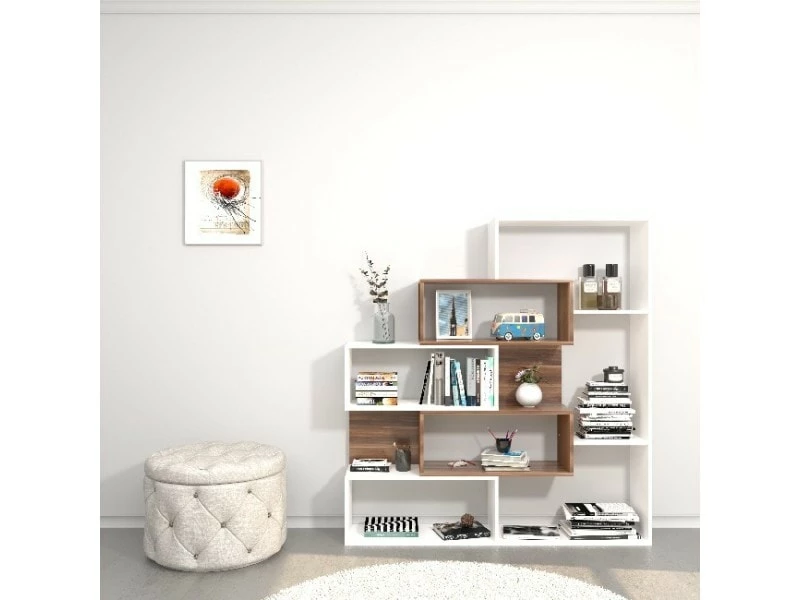 Homemania Bibliothèque Era - Du Mur, De L'étagère - Avec Des étagères - Du Salon, Du Bureau, De L'entrée - Blanc, Bois En Bois, 140 X 27 X 150 Cm