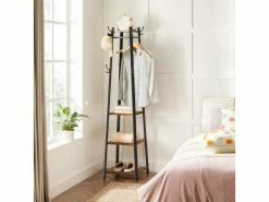 VASAGLE Porte-manteaux, Vestiaire, Portant à Vêtements, Avec étagère à 3 Niveaux, Crochets Et Tringles, Cadre En Acier, Style Industriel, Marron Rustique Et Noir, LCR80X