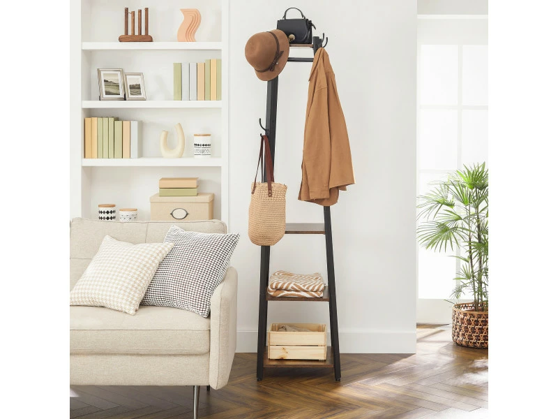 VASAGLE Porte-manteaux, Vestiaire, Portant à Vêtements, Avec étagère à 3 Niveaux, Crochets Et Tringles, Cadre En Acier, Style Industriel, Marron Rustique Et Noir, LCR80X – Image 2