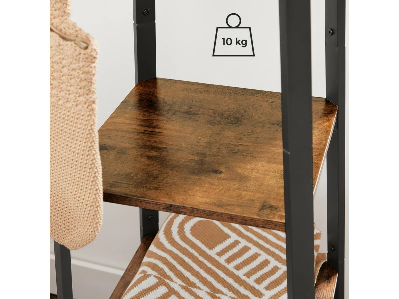 VASAGLE Porte-manteaux, Vestiaire, Portant à Vêtements, Avec étagère à 3 Niveaux, Crochets Et Tringles, Cadre En Acier, Style Industriel, Marron Rustique Et Noir, LCR80X – Image 5