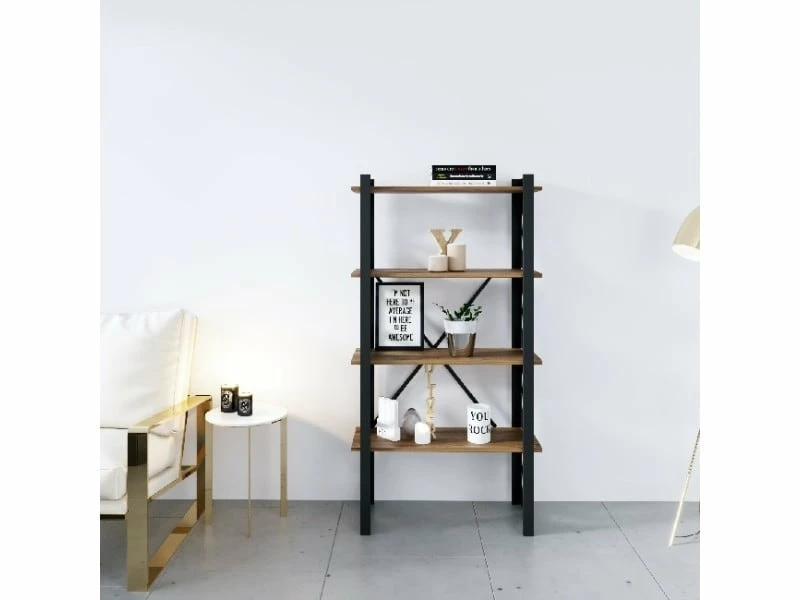 Homemania Bibliothèque Line - étagère - Du Mur, Du Bureau, Du Salon - Noir En Métal, Bois, 70 X 35 X 150 Cm