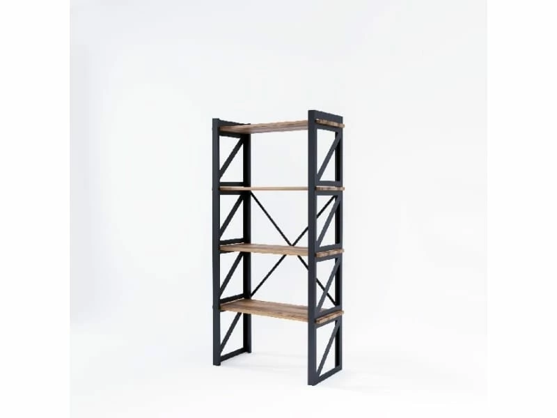 Homemania Bibliothèque Line - étagère - Du Mur, Du Bureau, Du Salon - Noir En Métal, Bois, 70 X 35 X 150 Cm – Image 4