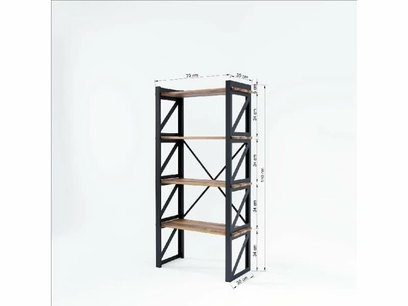 Homemania Bibliothèque Line - étagère - Du Mur, Du Bureau, Du Salon - Noir En Métal, Bois, 70 X 35 X 150 Cm – Image 5