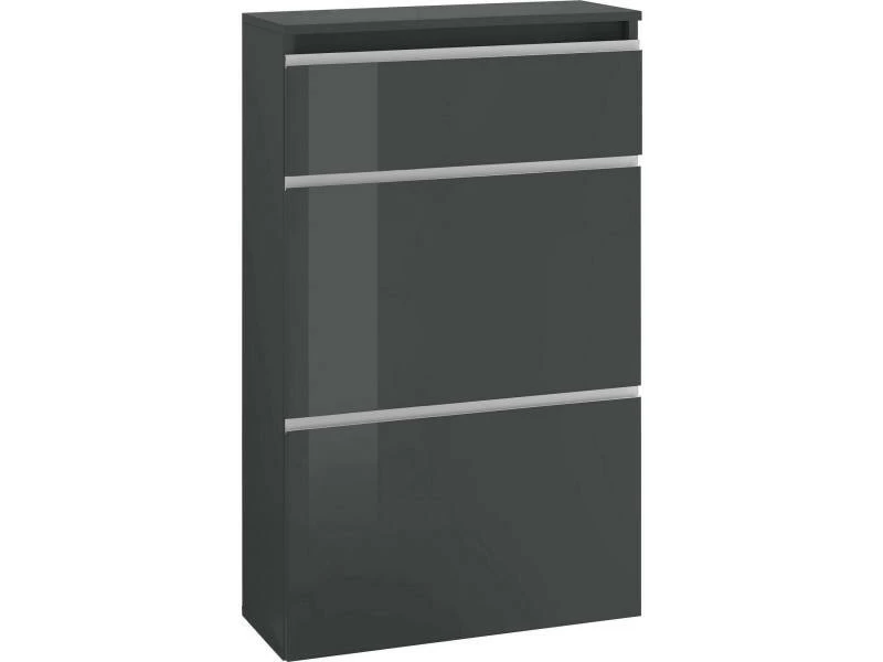 Range-chaussures Moderne, Made In Italy, Avec 2 Portes Et 1 Porte Abattante, Range-chaussures D'entrée, Cm 60x27h108, Couleur Anthracite Brillant – Image 4