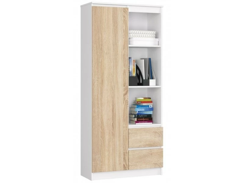 Brima - Bibliothèque Bureau Style Moderne Salon - 80x180x35 - 1 Porte+2 Tiroirs - Sonoma