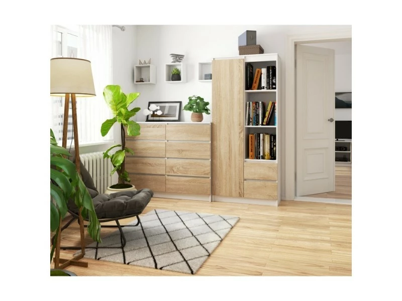 Brima - Bibliothèque Bureau Style Moderne Salon - 80x180x35 - 1 Porte+2 Tiroirs - Sonoma – Image 3