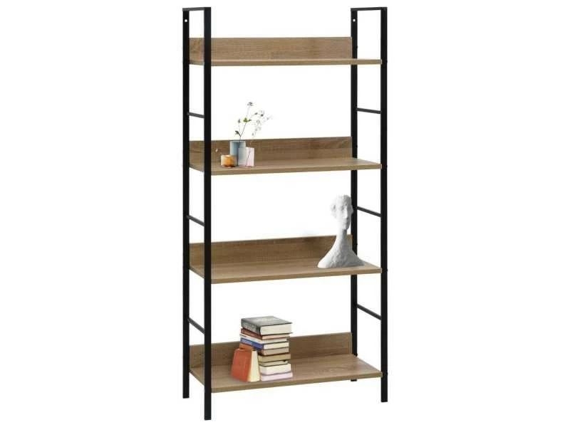 Icaverne - Bibliothèques Gamme Bibliothèque à 4 Niveaux Chêne 60x27,6x124,5 Cm Aggloméré