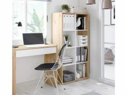 Bibliothèque Réversible Avec 8 Compartiments Cubiques, Meuble Tv Avec Montage Horizontal, Cm 71,5x33h137, Couleur Chêne Avec Effet Nuds Et Blanc