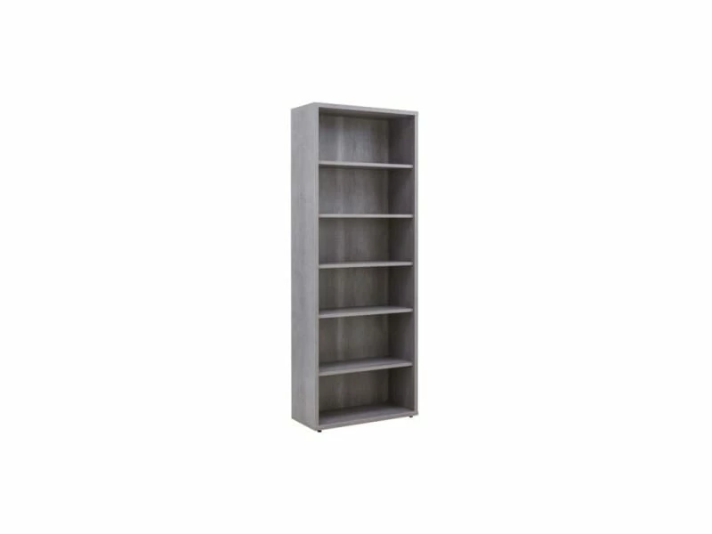 MEUBLETMOI Grande Bibliothèque 6 Niches Décor Gris Béton Hauteur 217 Cm - Reverso