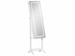 Armoire à Bijoux Sur Pied Multi-rangement Avec Miroir Led Mdf Blanc