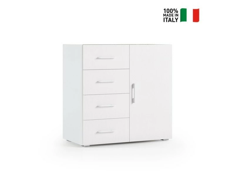 TERRANEO Commode Chambre Buffet Porte 4 Tiroirs Design Blanc Gris – Image 2