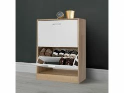 ID_MARKET Meuble à Chaussures Imitation Hêtre 2 Portes Blanches