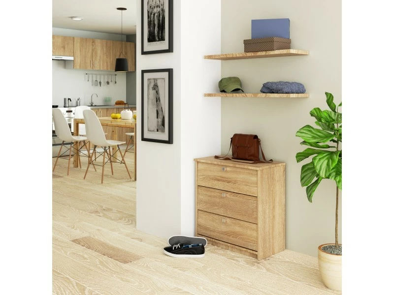 Akord Meuble à Chaussures Mini Chêne Sonoma 60 Cm Armoire 3 Portes Couleur Chêne Sonoma Mat, 3 étagères - 60x31x62 Cm – Image 4