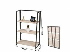 Etagere - Etagère - Bibliothèque - Pliable - Pliable - Bois - Métal - Look Scandinave - Industriel - Multifonctionnel - 3 étagères