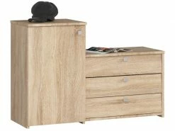 Akord Meuble à Chaussures S16 Chêne Sonoma Meuble D'entrée, Armoire Avec Commode 4 Portes Mat, 5 étagères - 98,4x33x68/43 Cm