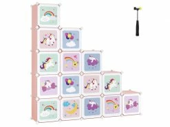 Songmics Meuble Rangement Enfant 16 Cubes, Armoire Modulable Avec Portes, étagère En Plastique, Pour Jouets, Vêtements, Chaussures, Sacs D'école, 123 X 31 X 123 Cm, Rose Lpc906p01
