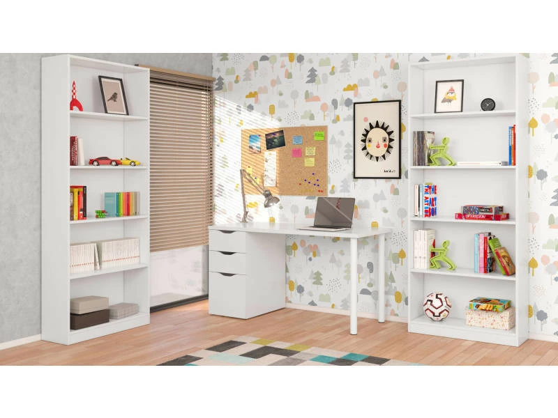 Bibliothèque Linéaire Avec Cinq étagères, Couleur Blanche, 80 X 201 X 28 Cm – Image 5