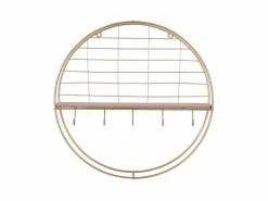 Support Mural Moderne Doré Avec Crochets Et étagère - Décoratif - Moderne - Or - 45x45cm - Portemanteau - Photo Rack - Suspendu