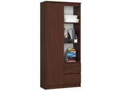 Akord Bibliothèque De Bureau, étagère R80 Wengé 80 Cm 1 Porte 2 Tiroirs Couleur Wengé Mat, 7 étagères - 80x35x180 Cm