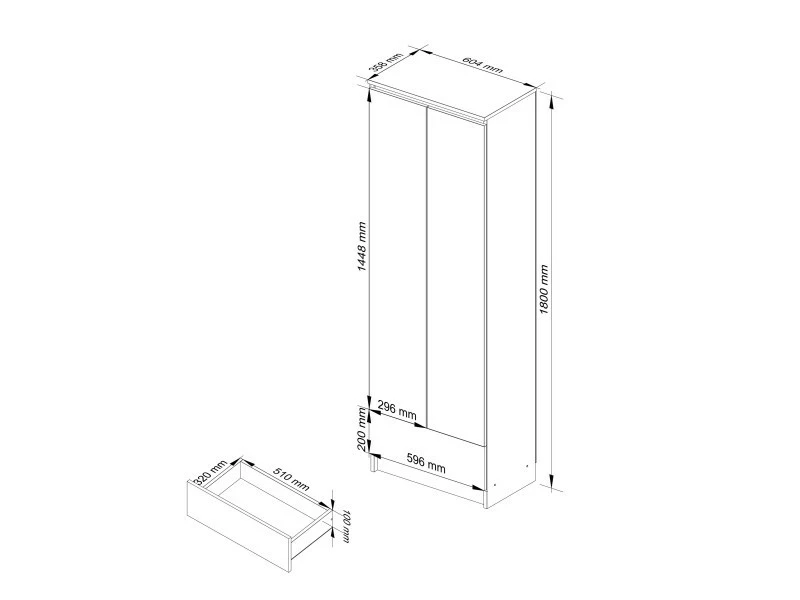 Akord Bibliothèque De Bureau, Armoire R60 Blanche 60 Cm 2 Portes 1 Tiroir Couleur Métallique Brillant , 4 étagères 60x35x180 Cm – Image 2