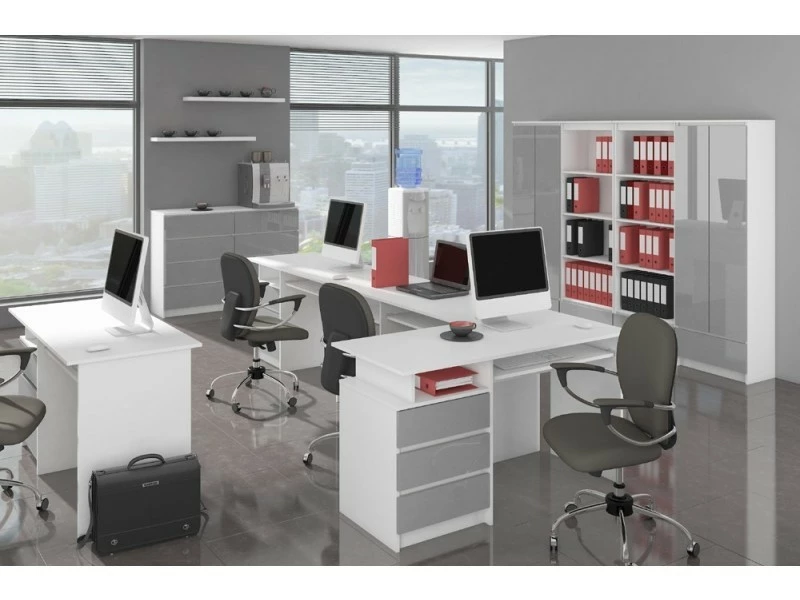 Akord Bibliothèque De Bureau, Armoire R60 Blanche 60 Cm 2 Portes 1 Tiroir Couleur Métallique Brillant , 4 étagères 60x35x180 Cm – Image 5