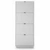 TOUSMESMEUBLES Meuble à Chaussures 4 Portes Blanc - Kalu - L 64 X L 18 X H 160 - Neuf