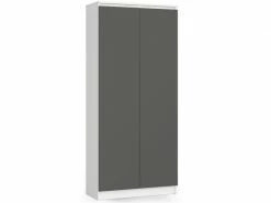 Akord Bibliothèque De Bureau, Armoire R80 Blanche 80 Cm 2 Portes Couleur Gris Graphite Mat, 8 étagères - 80x35x180 Cm
