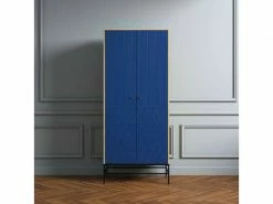 Armoire 2 Portes En Bois Bleu Marine Avec Pieds En Acier - Bi0049