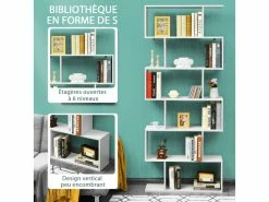 Bibliothèque/étagère De Rangement à 6 Niveaux-80x23x191 Cm De Style Industriel En Forme De S Pour Salon,chambre Blanc