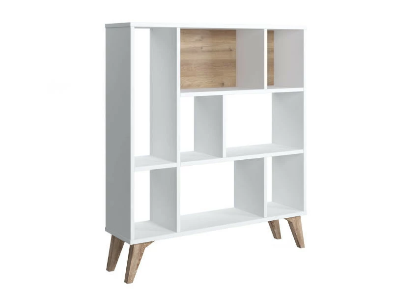 Bibliothèque à Huit Compartiments Ouverts, 95 X 25 X 106 Cm, Coloris Blanc Et Noyer – Image 2