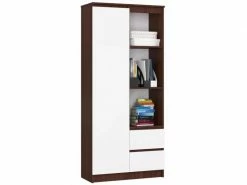 HUCOCO Lomi - Bibliothèque Bureau Style Moderne Salon/cabinet - 80x180x35 - 2 Tiroirs - Wengé