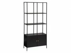 Bibliothèque Avec 2 Portes En Bois D'acacia Coloris Beige Moyen - Longueur 95 X Profondeur 35 X Hauteur 190 Cm