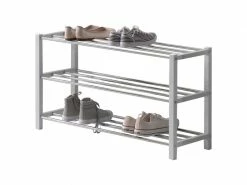 Acaza Etagère à Chaussures Pour 12 Paires, 3 Niveaux, Métal, Blanc Cassé