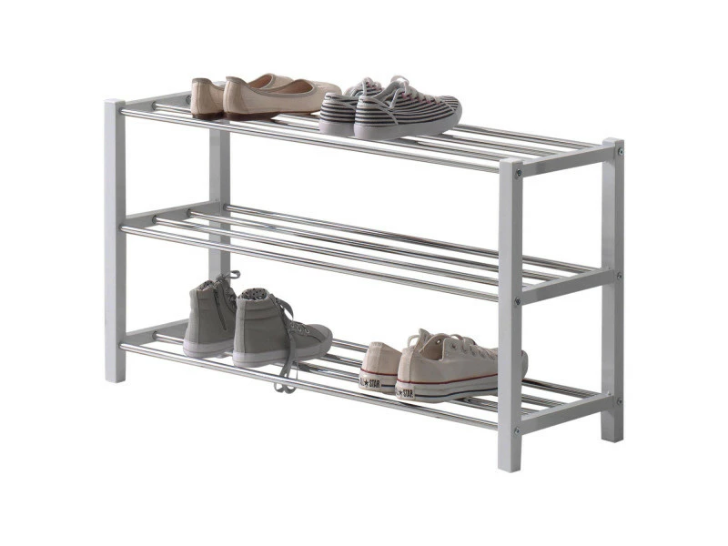 Acaza Etagère à Chaussures Pour 12 Paires, 3 Niveaux, Métal, Blanc Cassé