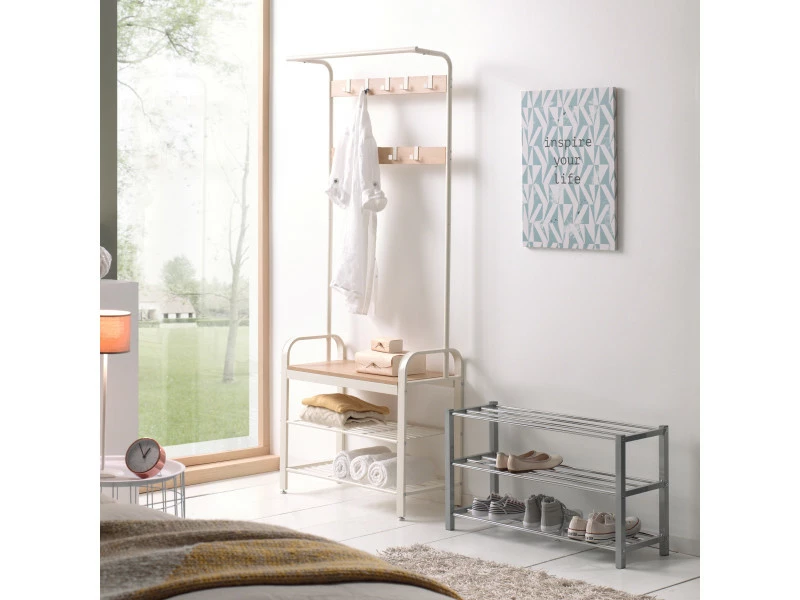 Acaza Etagère à Chaussures Pour 12 Paires, 3 Niveaux, Métal, Blanc Cassé – Image 2