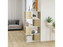 Vidaxl Bibliothèque/séparateur De Pièce Blanc Et Chêne 60x24x124,5 Cm