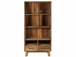 Bibliothèque En Pin Recyclé 7 Niches Et 2 Tiroirs