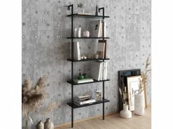 MENZZO Étagère Murale Scalae 5 Tablettes Bois Et Métal Noir